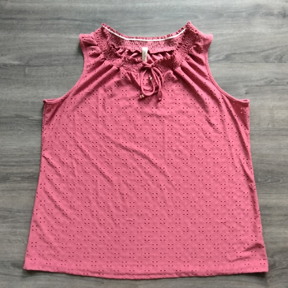 PerSeption Women Eyelet Salmon Coral Sleeveless Blouse Tank Top Plus Size 3X